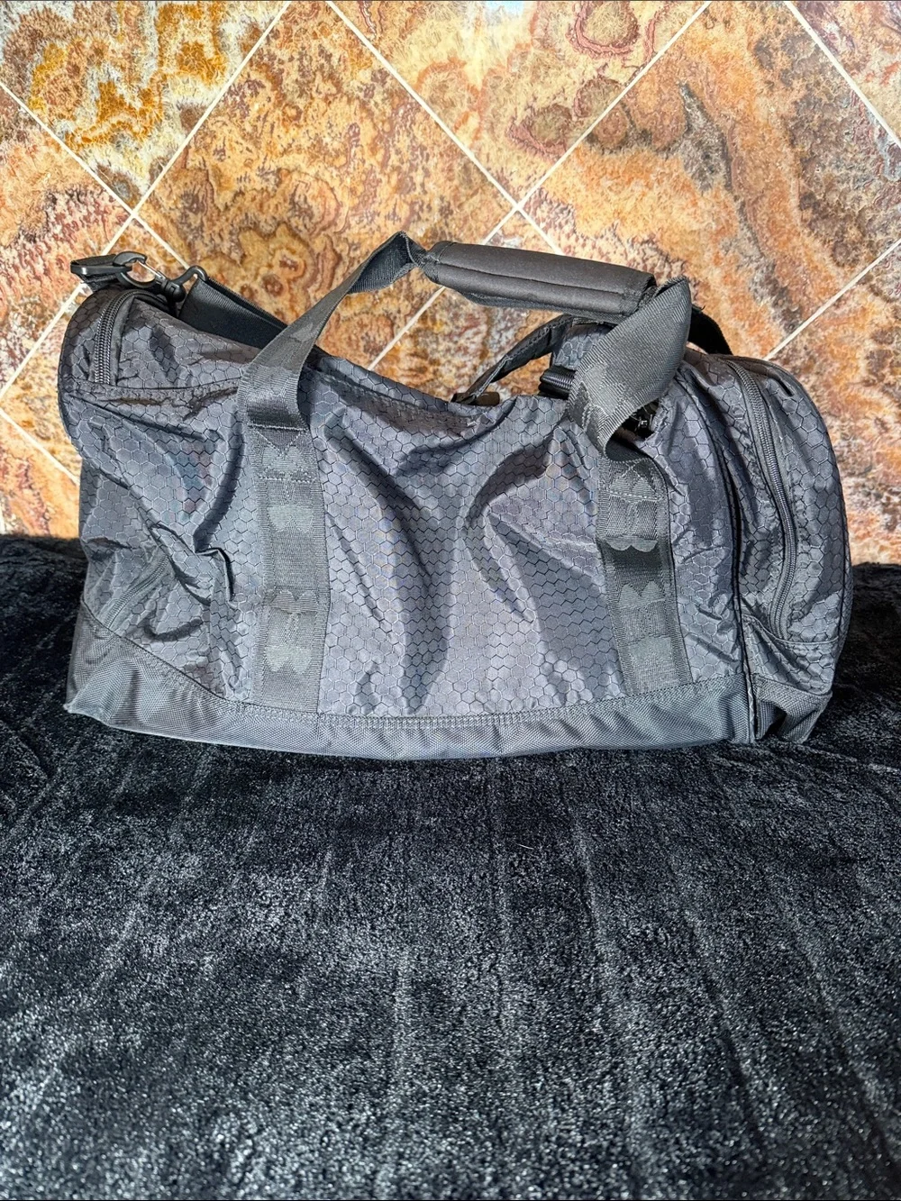 Under Armour Black Hex-Pattern Duffel Bag with Logo